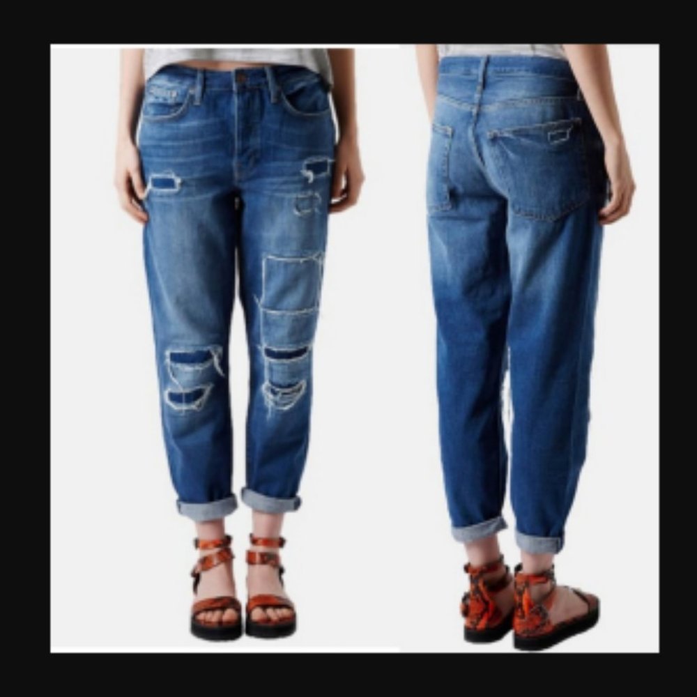 HAYDEN Topshop Moto Destroyed Boyfriend Patchwork Distressed Jean 26w +MEASUREMT